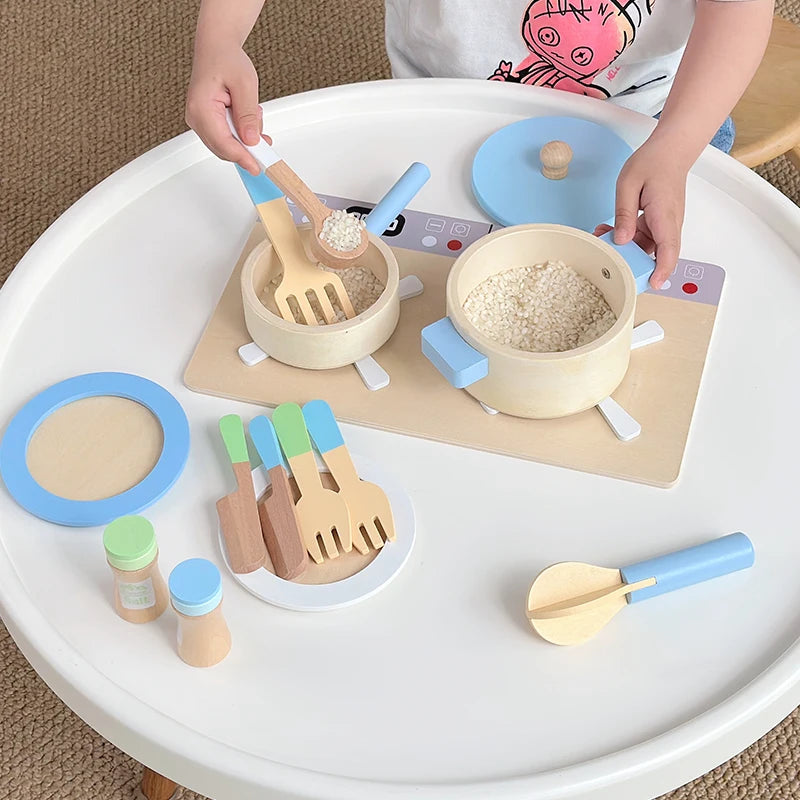 Wooden Toy Play House Early Education Simulation Kitchen Children Cooking Toys Gift