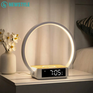 Bedside Night Light with Alarm Clock For Bedroom Touch Lamp with Wireless Charger