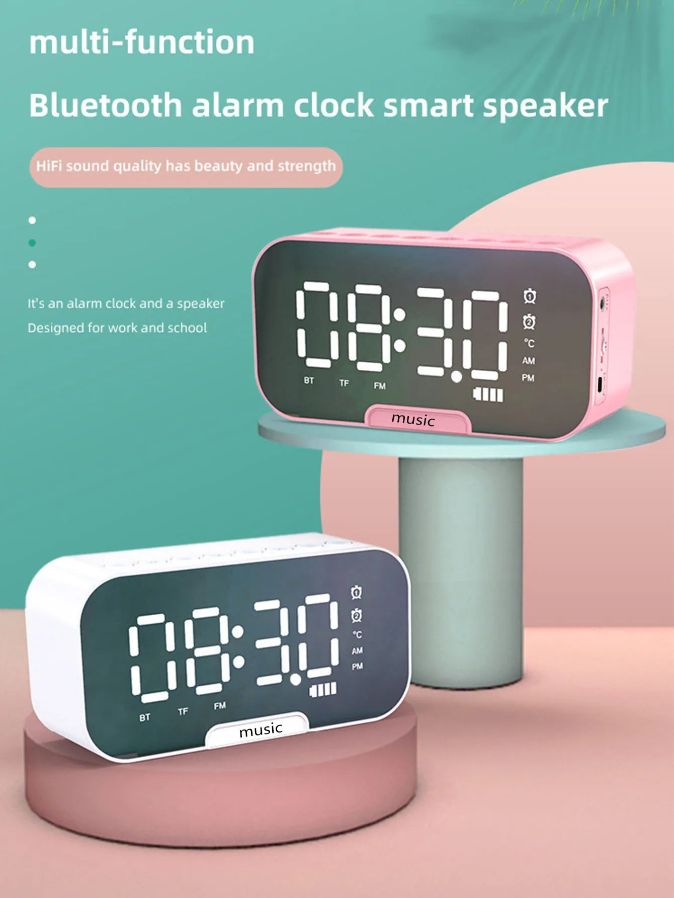 Wireless Bluetooth speaker mirror alarm clock