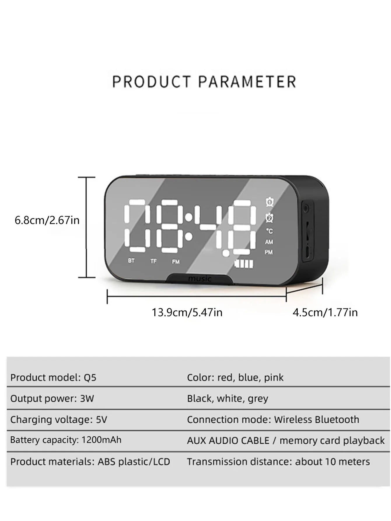 Wireless Bluetooth speaker mirror alarm clock