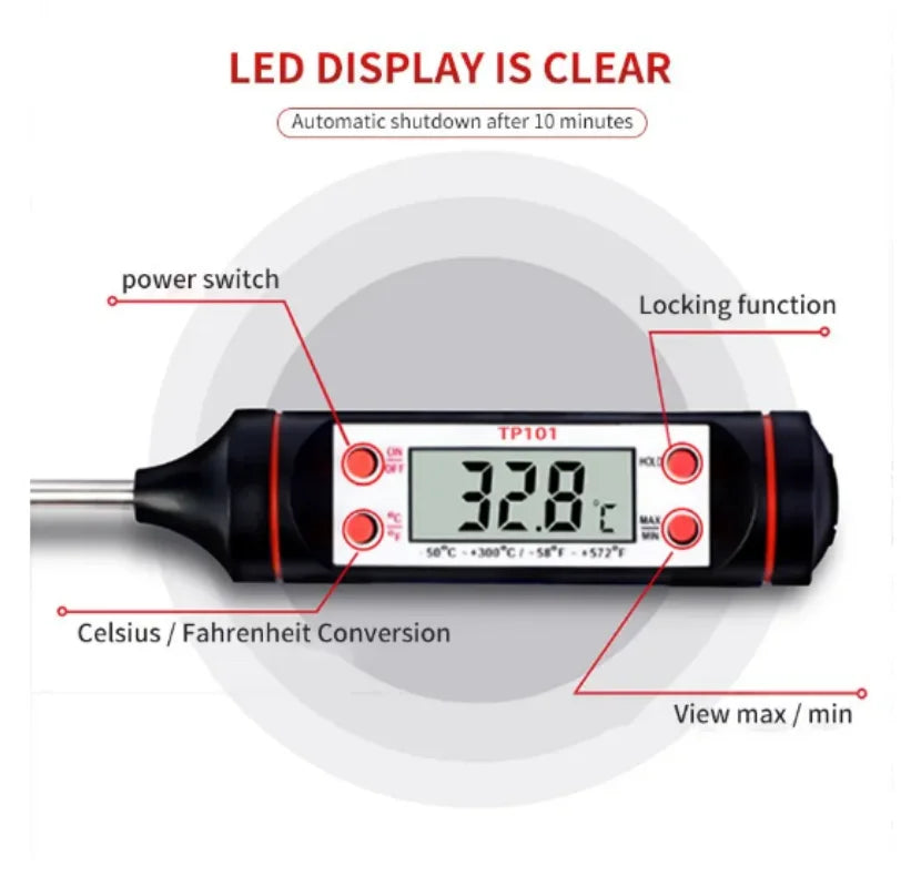 Food Baking Digital Thermometer Electronic Probe Type Digital Display Liquid Grill Thermometer