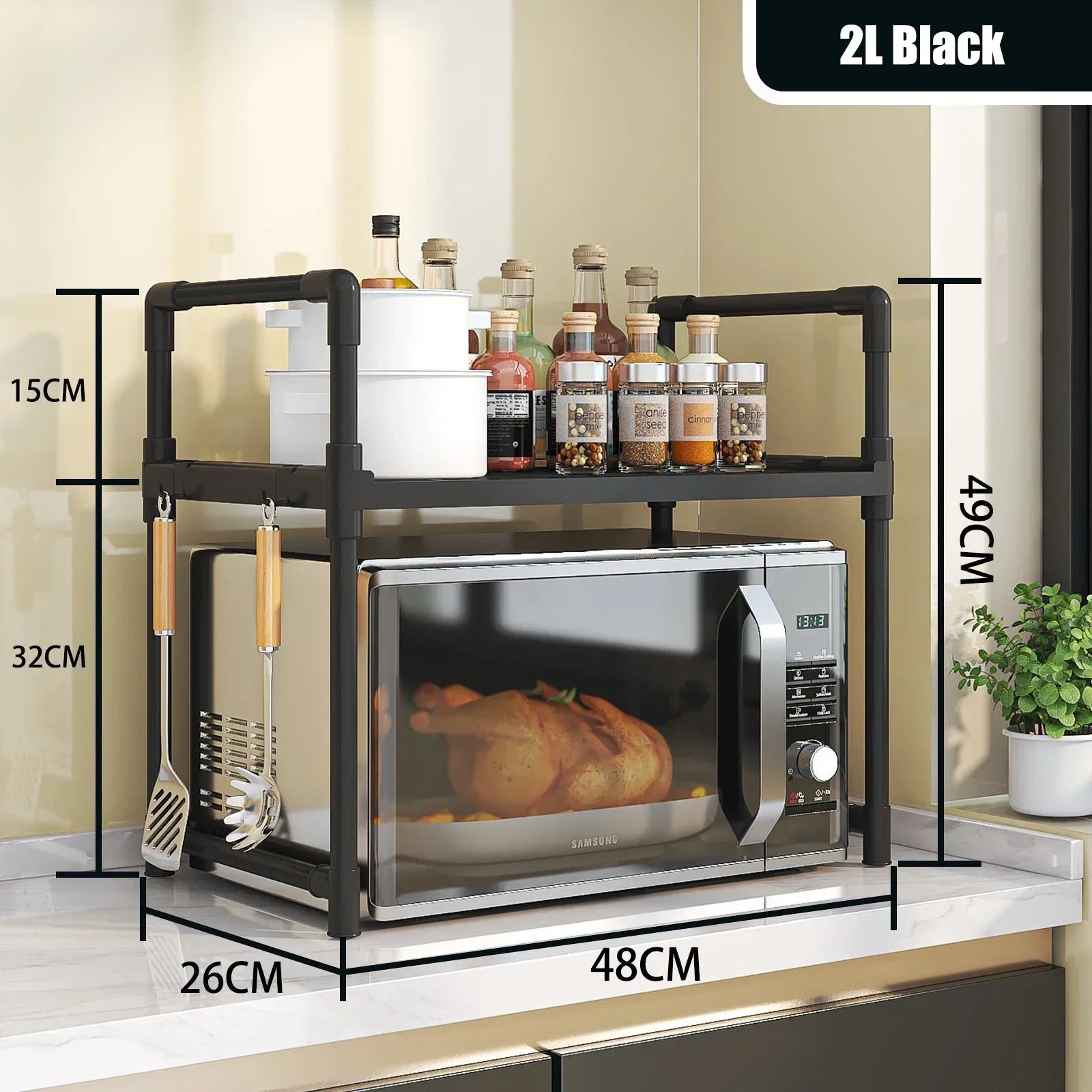 Elevated Design Seasoning Rack Microwave Storage Rack-Bi-layer Oven Modern Minimalism Kitchen Accessories Organizer