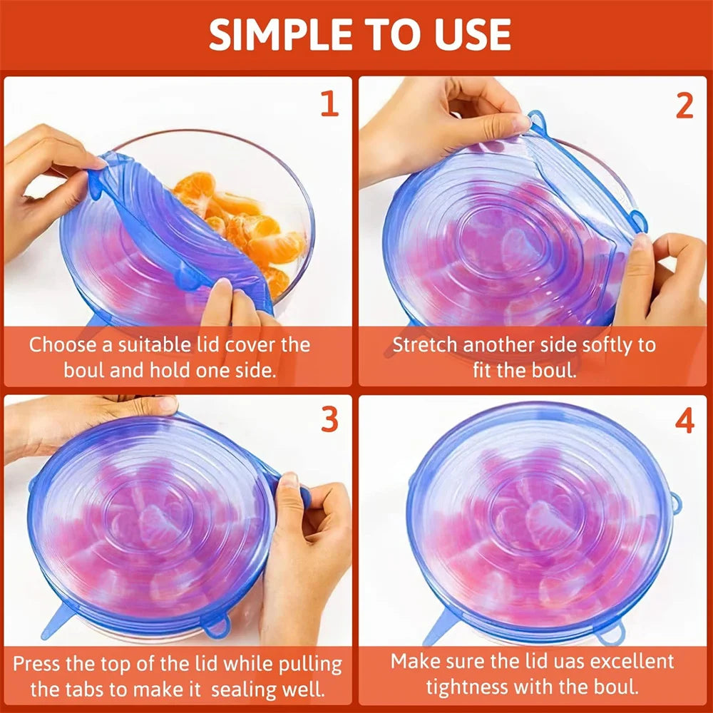 6Pcs Food Grade Silicone Preservation Cover Reusable