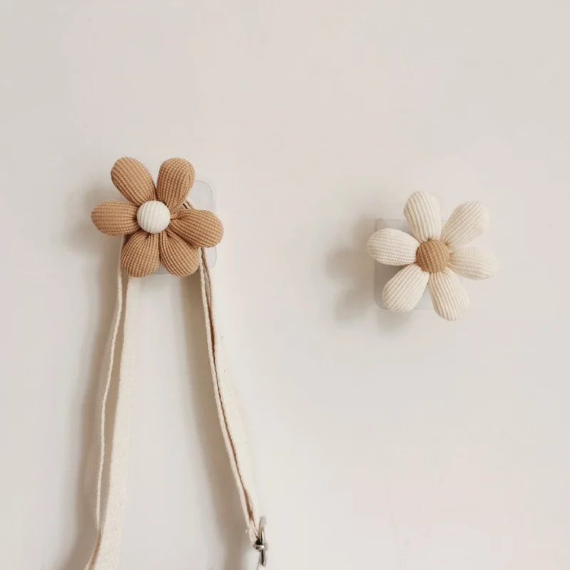 INS Flower Wall Wooden Sticky Hooks Towel Coats Storage Holder Nordic Kids Room Decoration