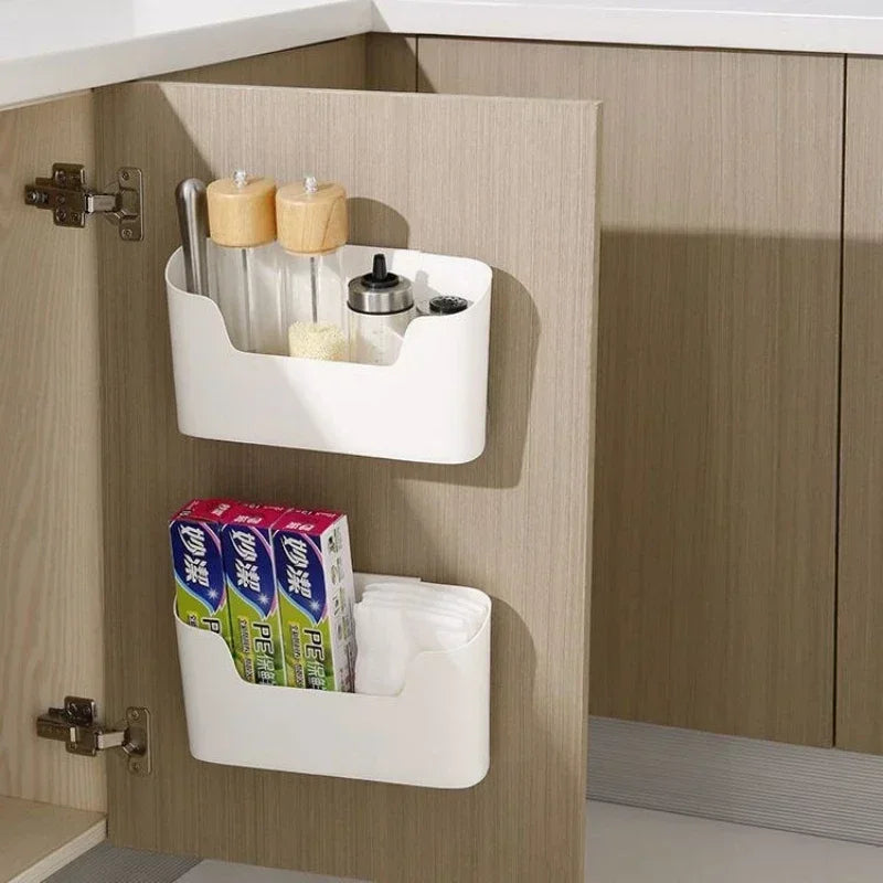 Wall-mounted Adhesive Storage Rack Multifunctional Cabinet Door Storage Box Under Sink Drawer Shelf Bathroom Organizer