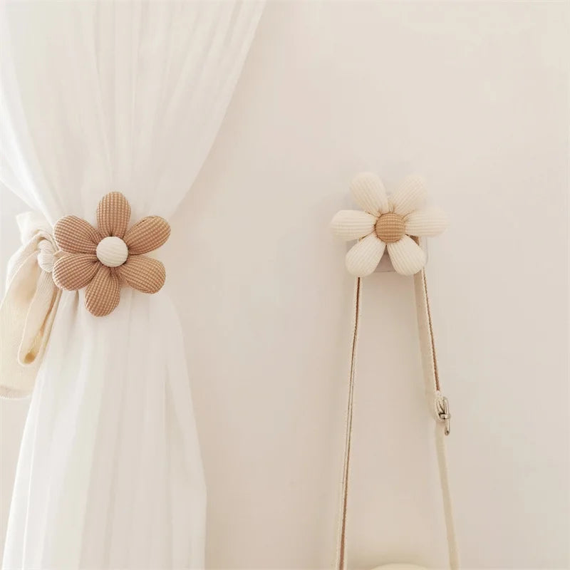INS Flower Wall Wooden Sticky Hooks Towel Coats Storage Holder Nordic Kids Room Decoration