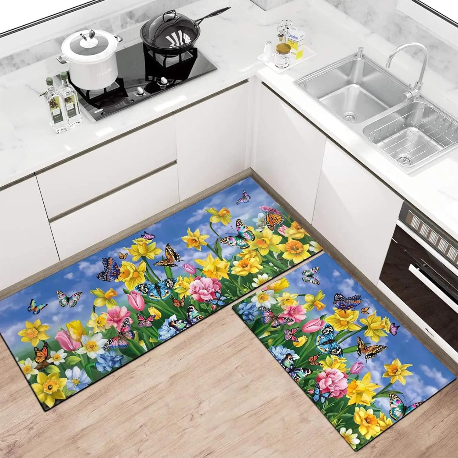 Goth Kitchen Mat Non Slip Halloween Spooky Kitchen Rugs - Black Goth Rug Skull Witchy Rug