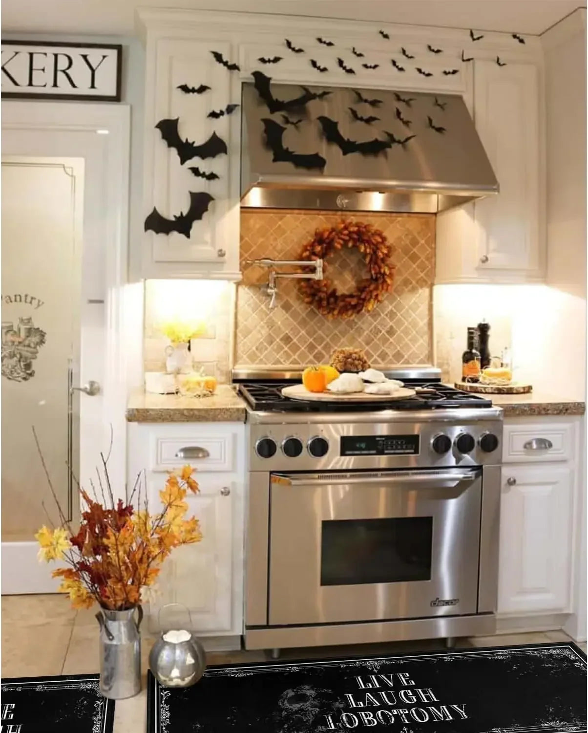 Goth Kitchen Mat Non Slip Halloween Spooky Kitchen Rugs - Black Goth Rug Skull Witchy Rug