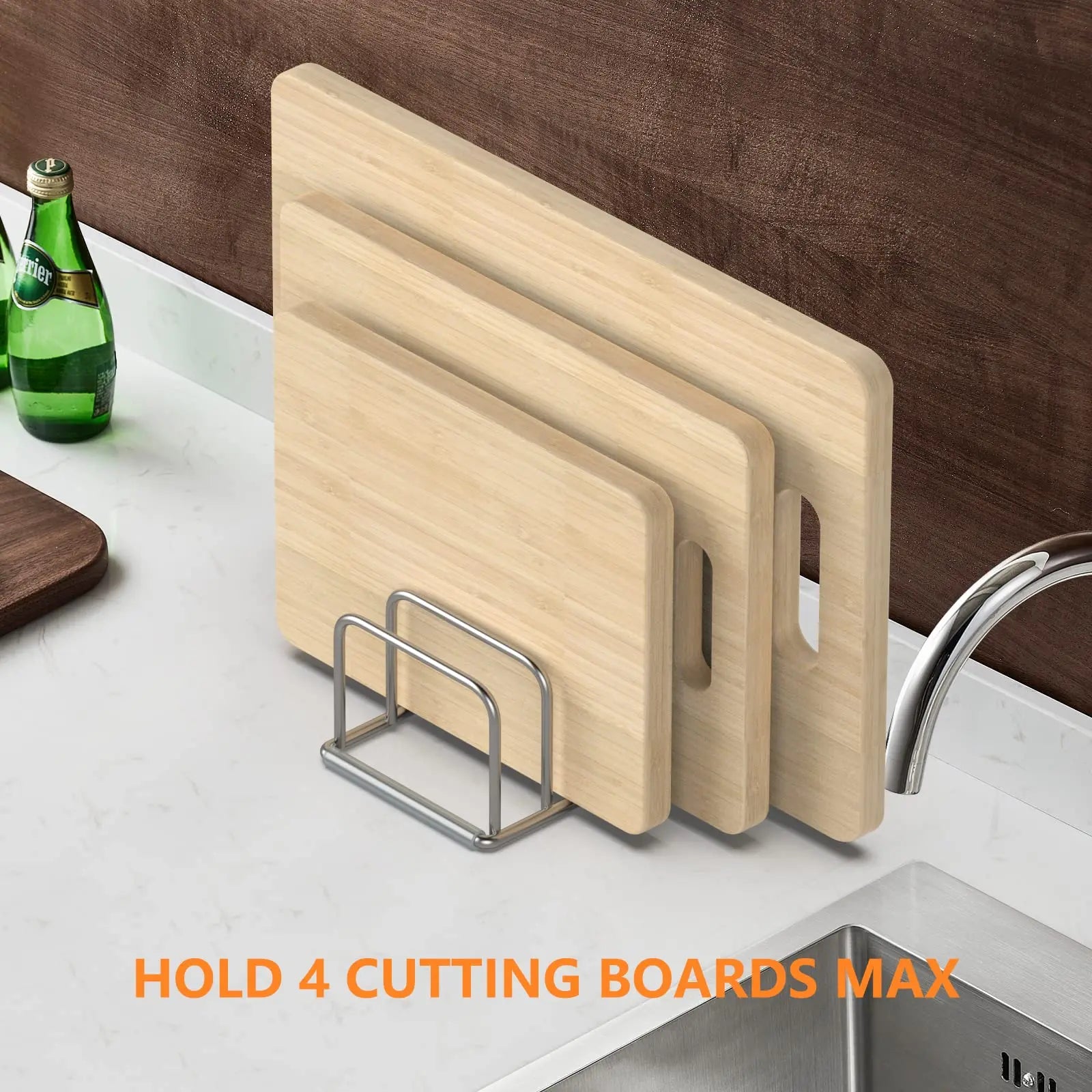 Cabinet Organizer, Steel Cookware Holder, Divided Holder with 5 Slots for Skillets Baking Tray and Chopping Board Rack -