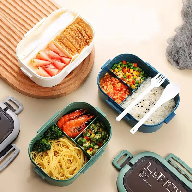 Single-layer, Double-layer Portable Fruit Food Box, Lunch Box with Fork Spoon and Spoon Preservation Box