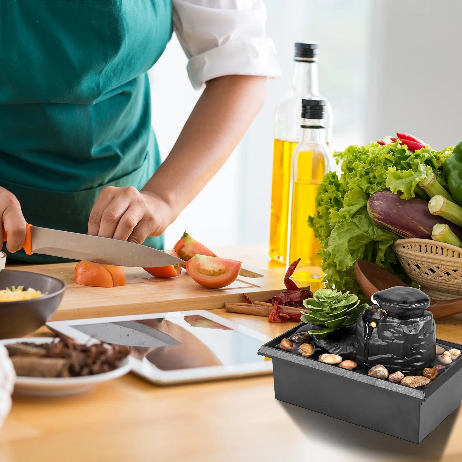 Desktop Water Fountain LED Indoor Decorative Fountain Creative Craft Home Decor Small Waterfall Fountains Zen Meditation Fountai