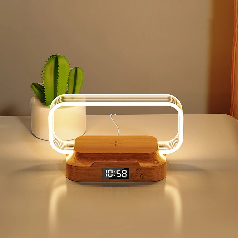 Bedside Night Light with Alarm Clock For Bedroom Touch Lamp with Wireless Charger
