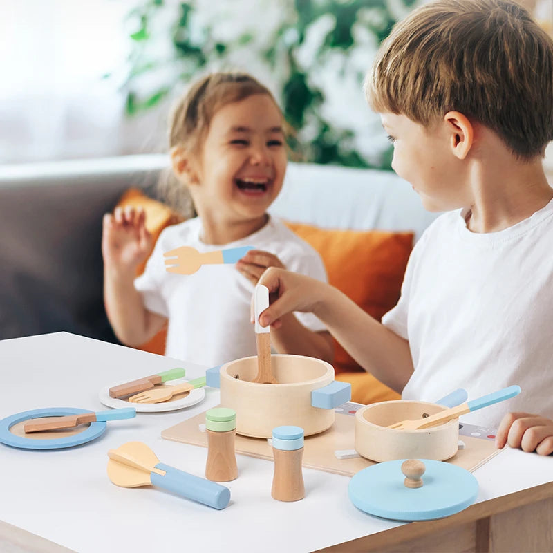 Wooden Toy Play House Early Education Simulation Kitchen Children Cooking Toys Gift