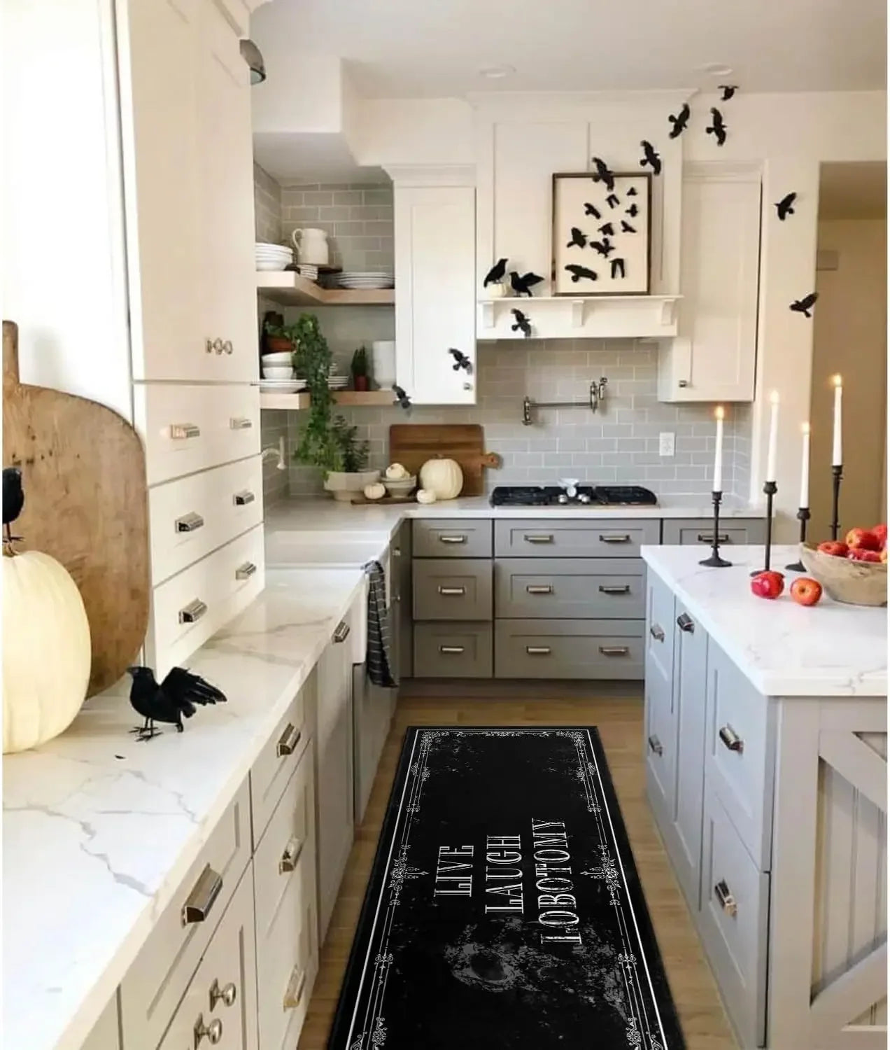 Goth Kitchen Mat Non Slip Halloween Spooky Kitchen Rugs - Black Goth Rug Skull Witchy Rug