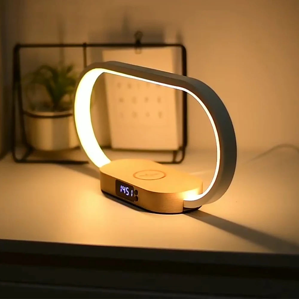 Bedside Night Light with Alarm Clock For Bedroom Touch Lamp with Wireless Charger