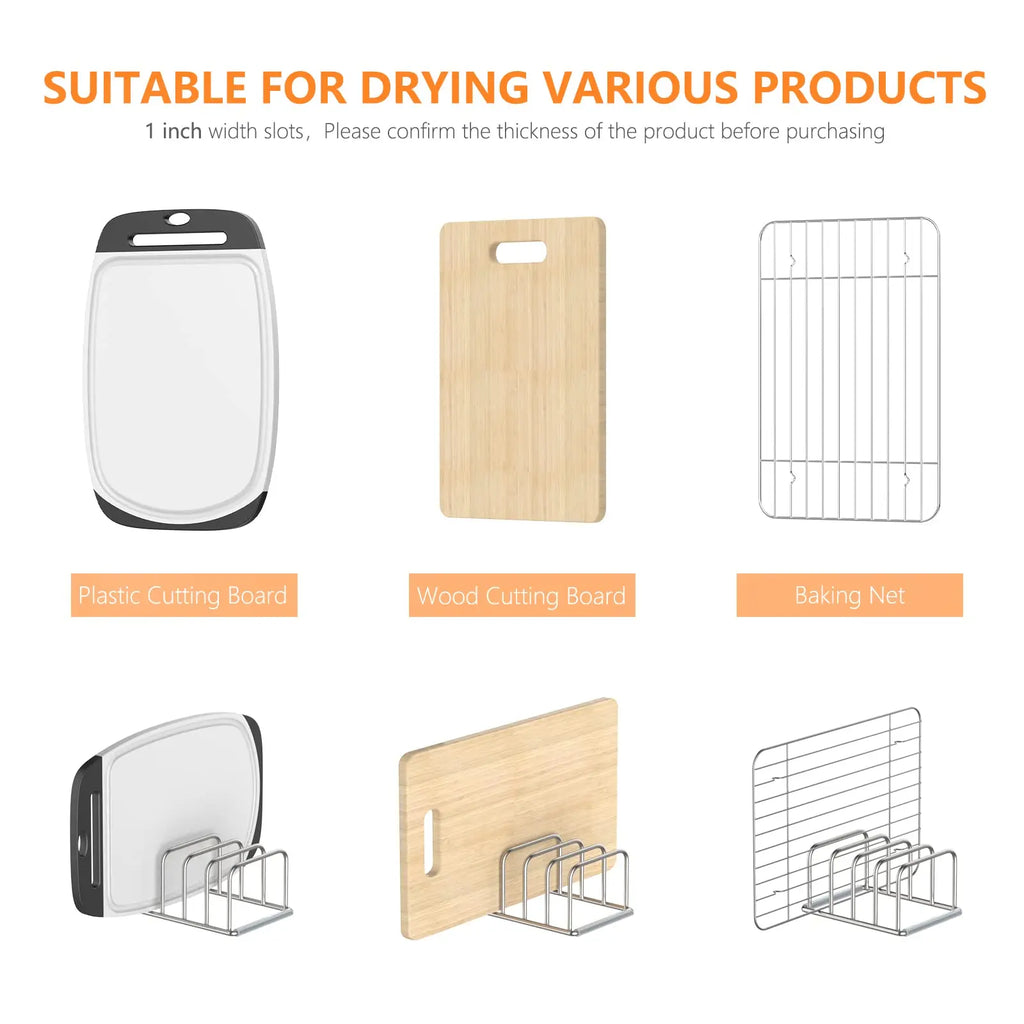 Cabinet Organizer, Steel Cookware Holder, Divided Holder with 5 Slots for Skillets Baking Tray and Chopping Board Rack -