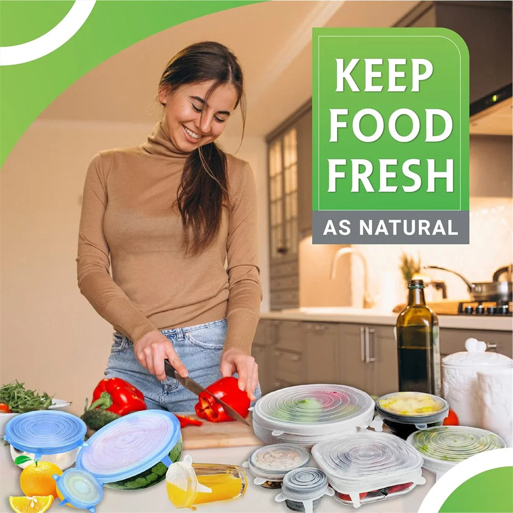 6Pcs Food Grade Silicone Preservation Cover Reusable