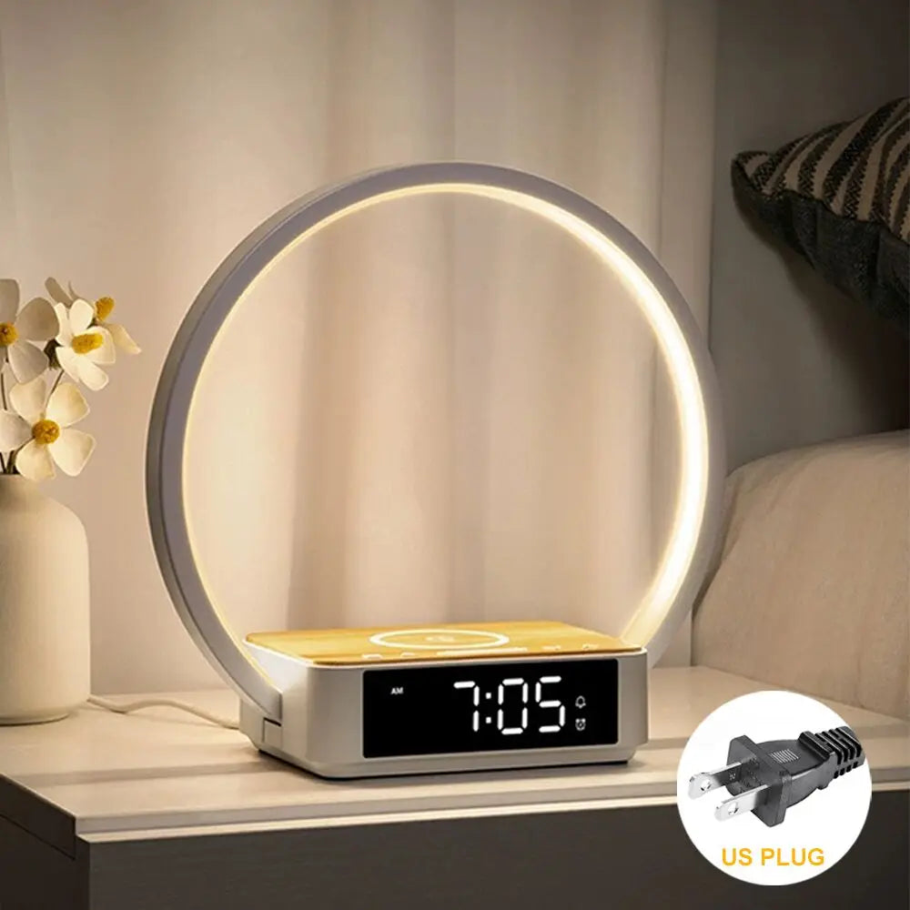 Bedside Night Light with Alarm Clock For Bedroom Touch Lamp with Wireless Charger