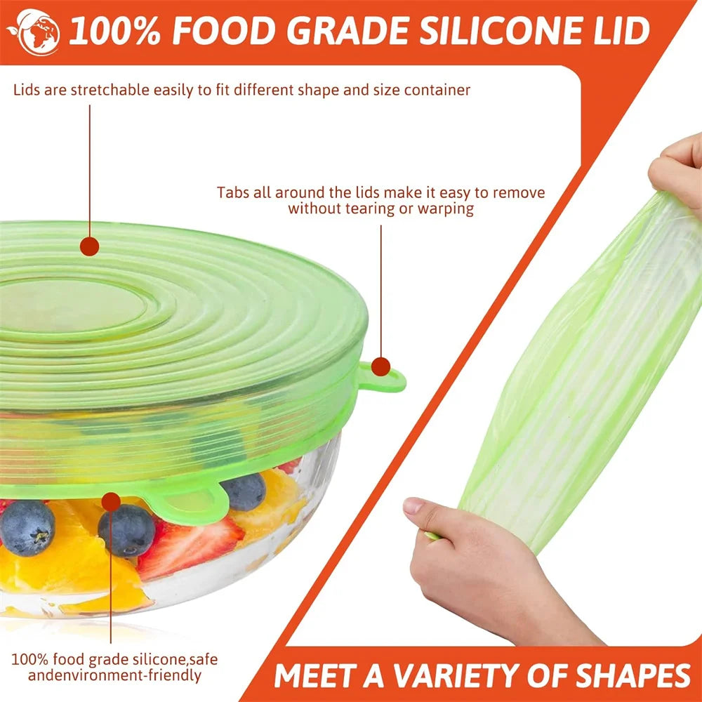 6Pcs Food Grade Silicone Preservation Cover Reusable