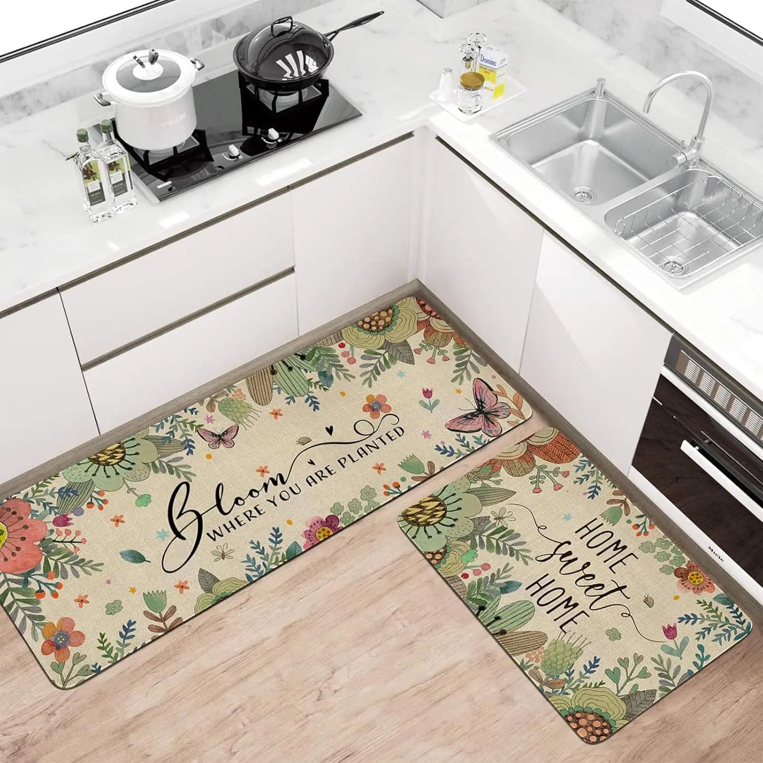 Goth Kitchen Mat Non Slip Halloween Spooky Kitchen Rugs - Black Goth Rug Skull Witchy Rug