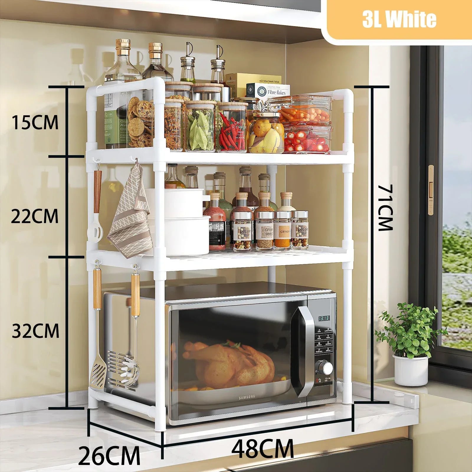 Elevated Design Seasoning Rack Microwave Storage Rack-Bi-layer Oven Modern Minimalism Kitchen Accessories Organizer