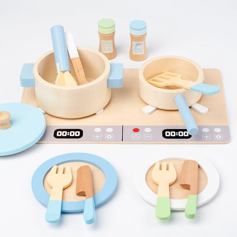 Wooden Toy Play House Early Education Simulation Kitchen Children Cooking Toys Gift